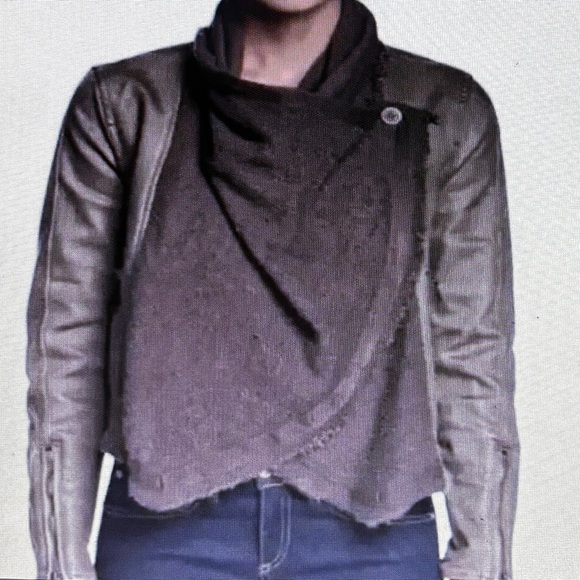 Free People Denim & Knit‎ Sweater Women 2 Jacket Green Draped Front Moto - Picture 13 of 13